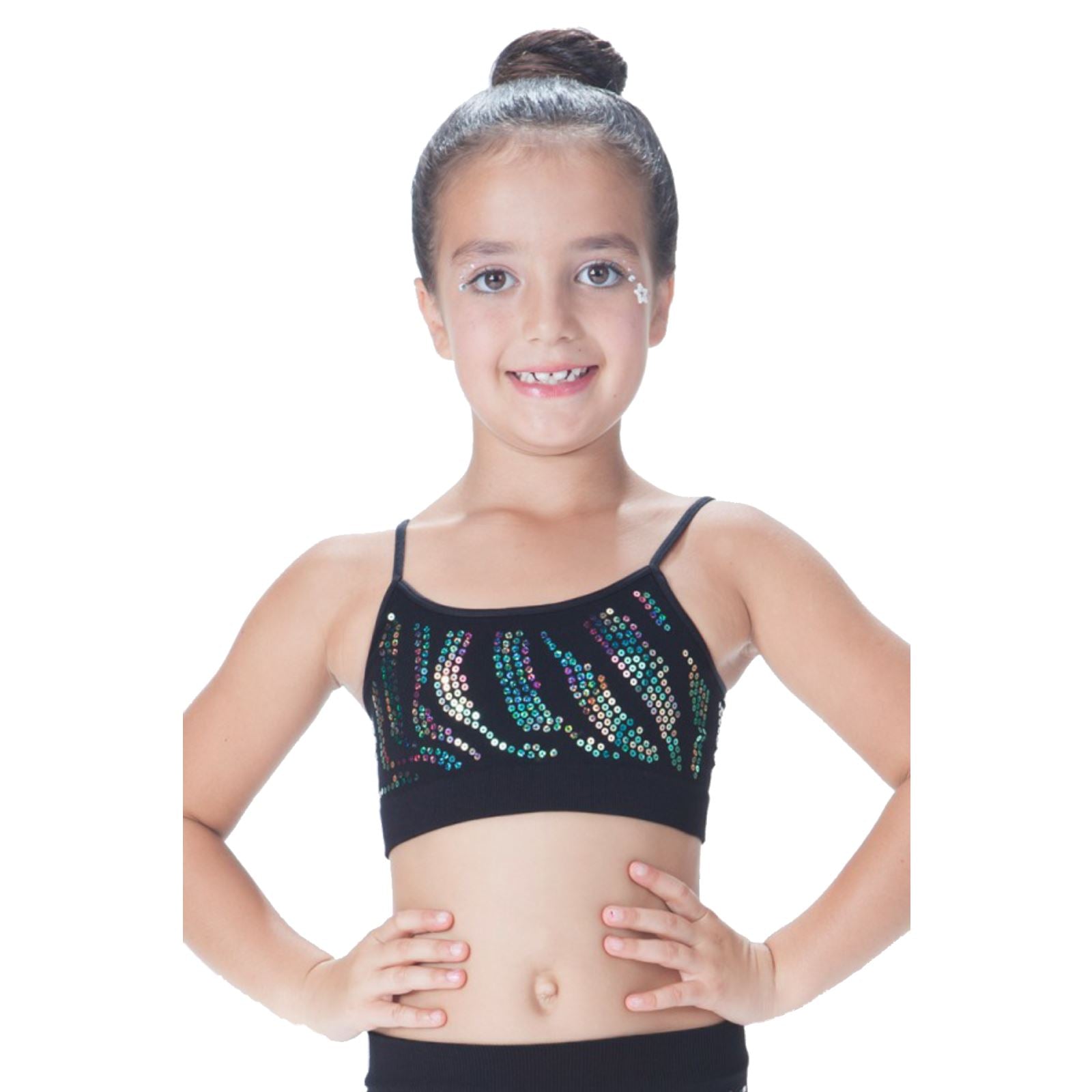 CHILDS ZEBRA SEQUIN SEAMLESS CAMISOLE CROP TOP Dancewear Kurve Multi Sequin One Size (Age 4 - 8) 