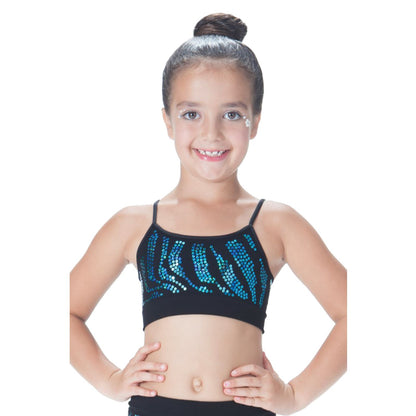 CHILDS ZEBRA SEQUIN SEAMLESS CAMISOLE CROP TOP Dancewear Kurve Turquoise Sequin One Size (Age 4 - 8) 