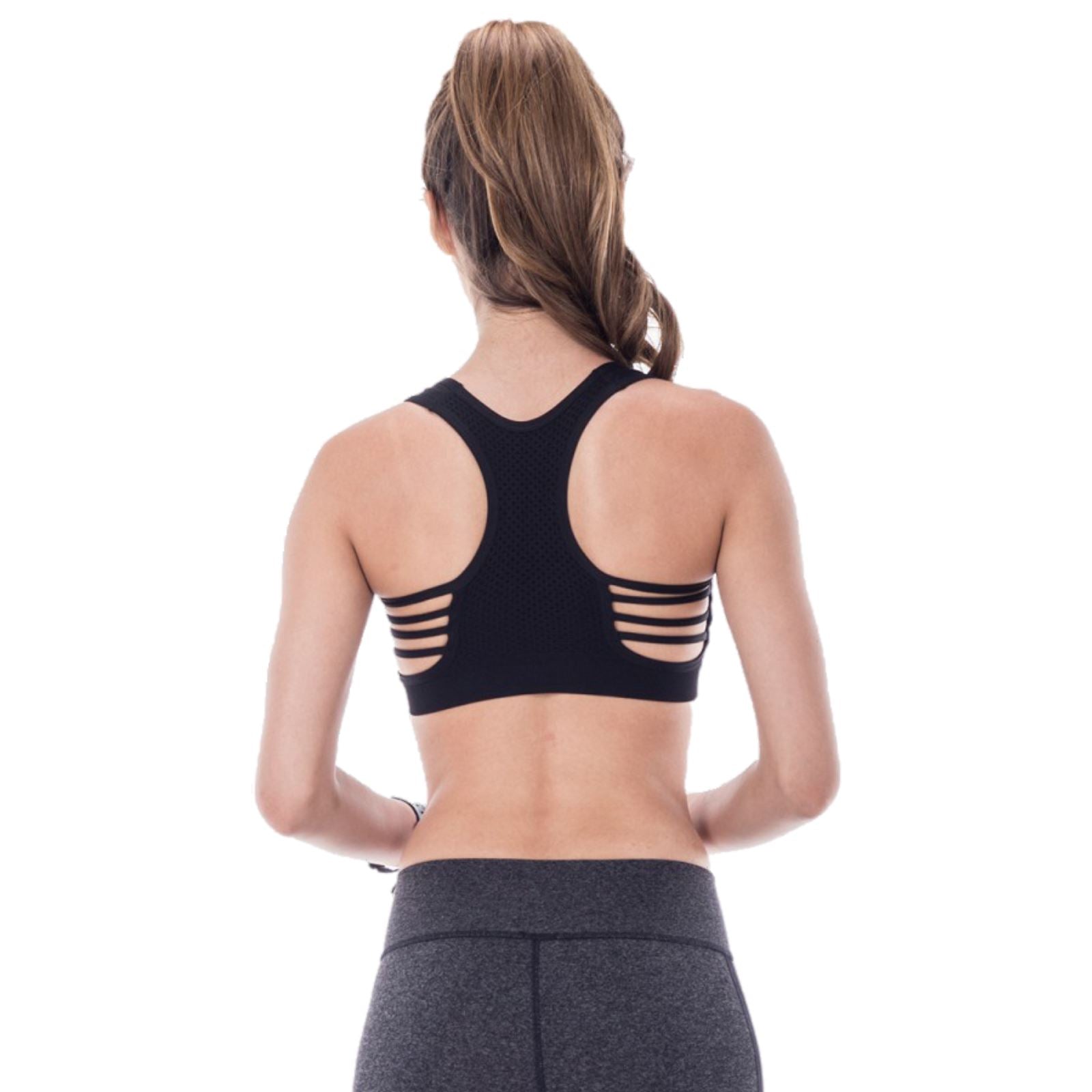 DOUBLE LAYERED MESH BACK SPORTS BRA WITH SUPPORT Dancewear Kurve Black One Size (Youth - Medium Adult) 
