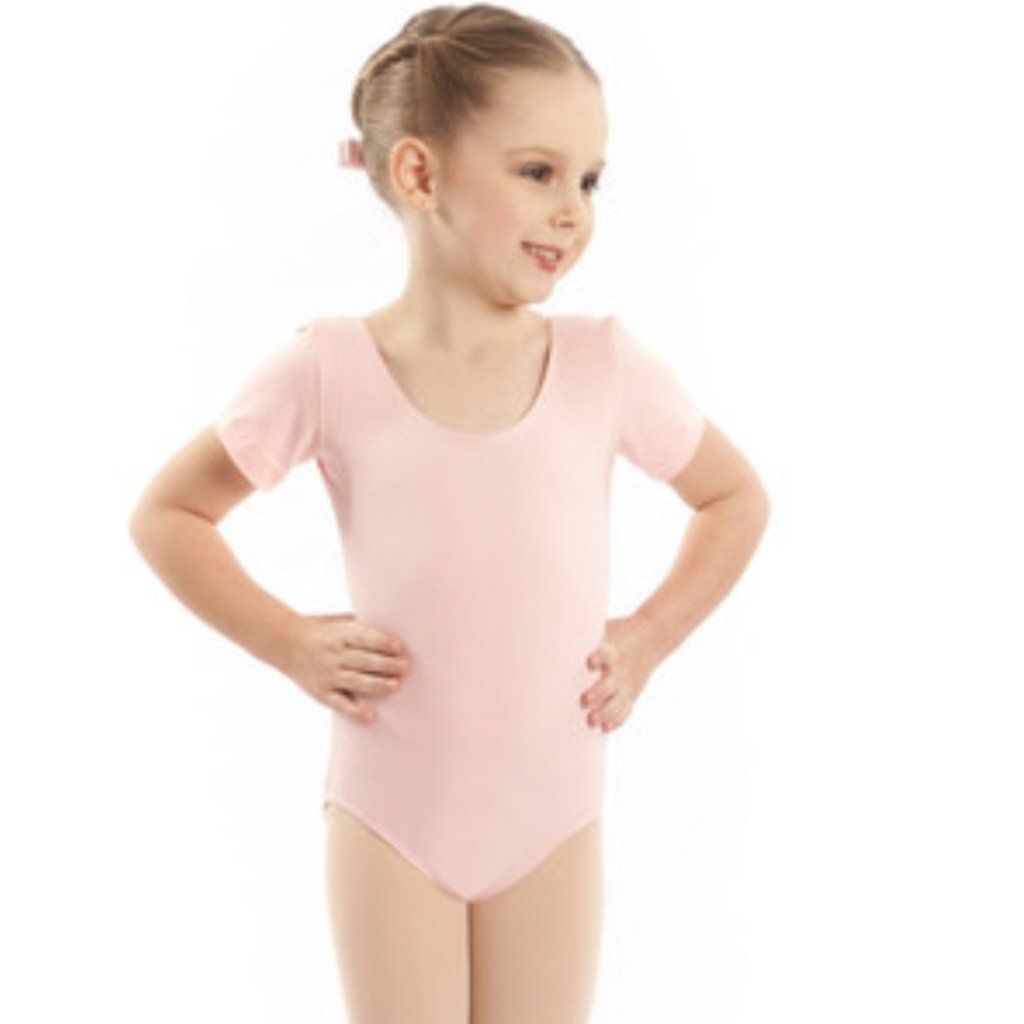 EMILY - SHORT SLEEVE COTTON LEOTARD Dancewear Dancers World Pale Pink 000 (Toddler) 