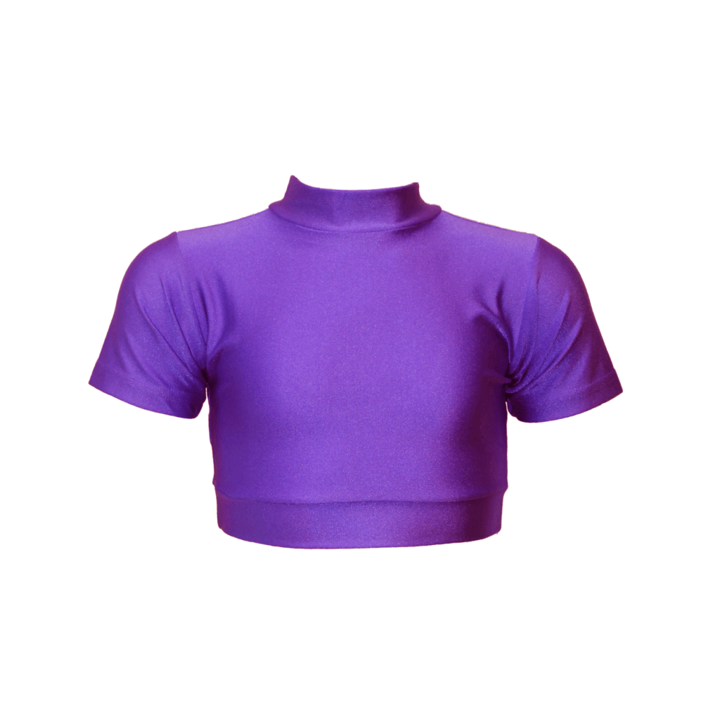 HEATHER - SHORT SLEEVE POLO NECK CROP TOP Dancewear Dancers World Purple 5 (Size 12-14) 