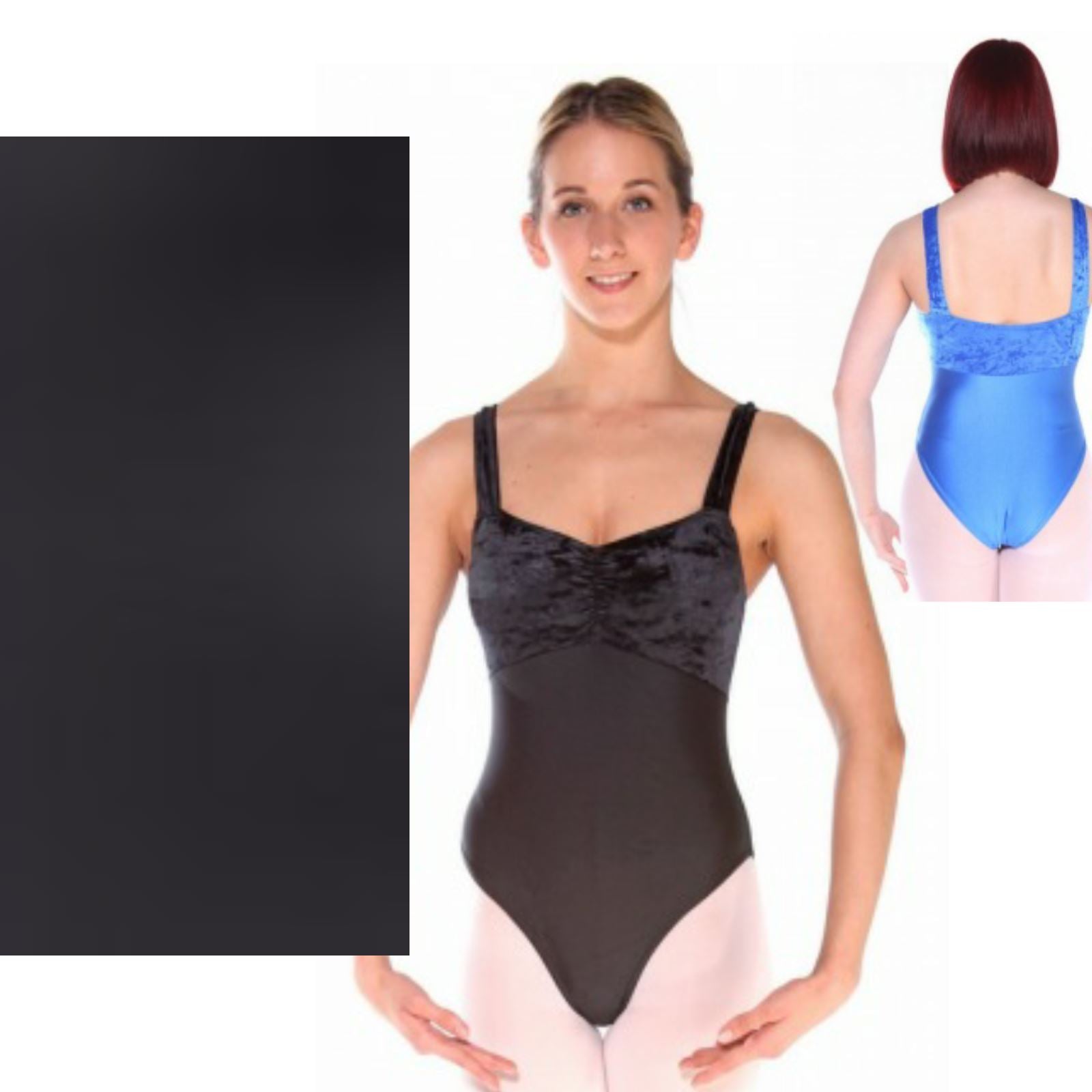 IRIS - BLACK WIDE STRAP RUCHED FRONT LEOTARD - SIZE 3 (DRESS SIZE 8-10) Dancewear Arabesque 