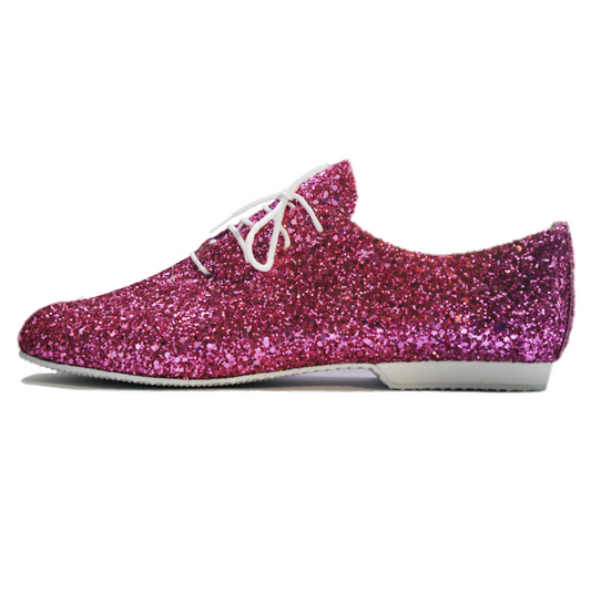 PINK GLITTER LACE UP SUEDE SOLE JAZZ DANCE SHOES - SIZE 5.5