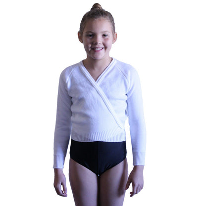 KNITTED ACRYLIC CROSSOVER BALLET / ICE SKATING CARDIGAN Dancewear Dancers World White 22" chest 