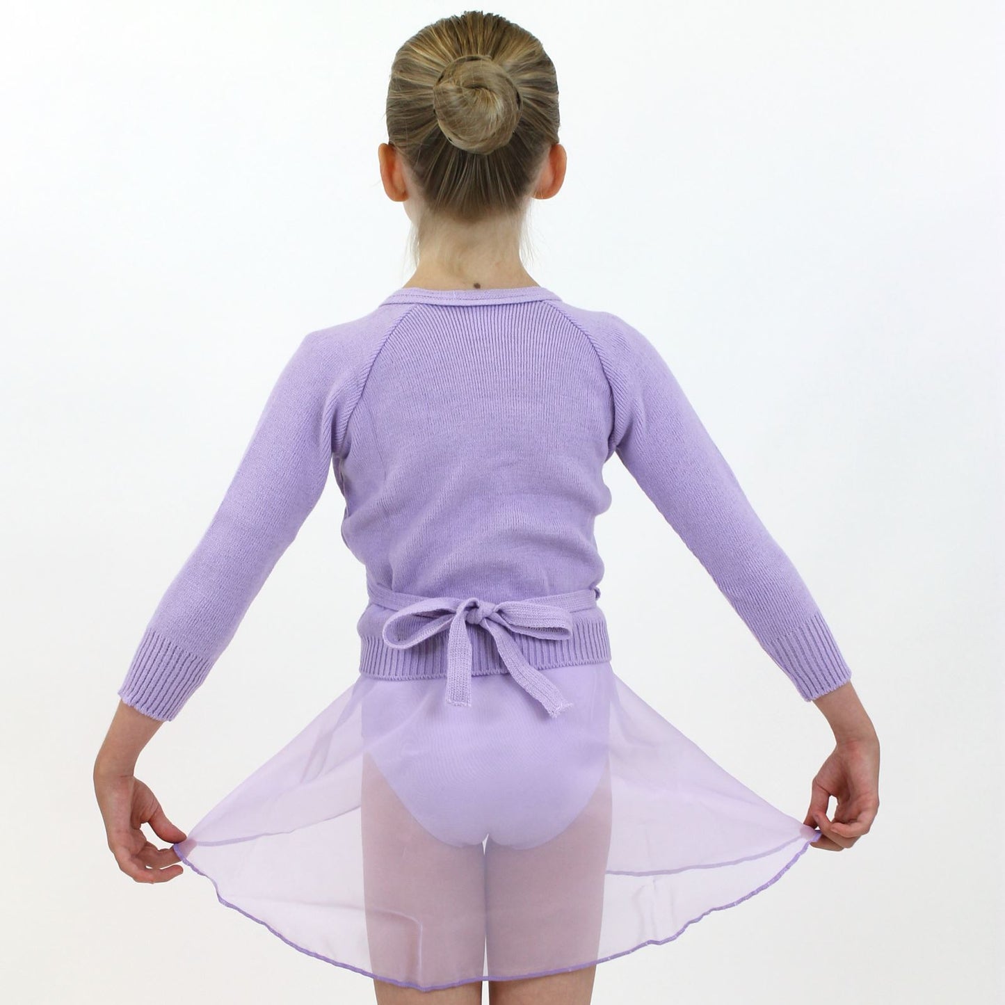 KNITTED ACRYLIC CROSSOVER BALLET / ICE SKATING CARDIGAN Knitwear Dancers World Lilac 22" chest 