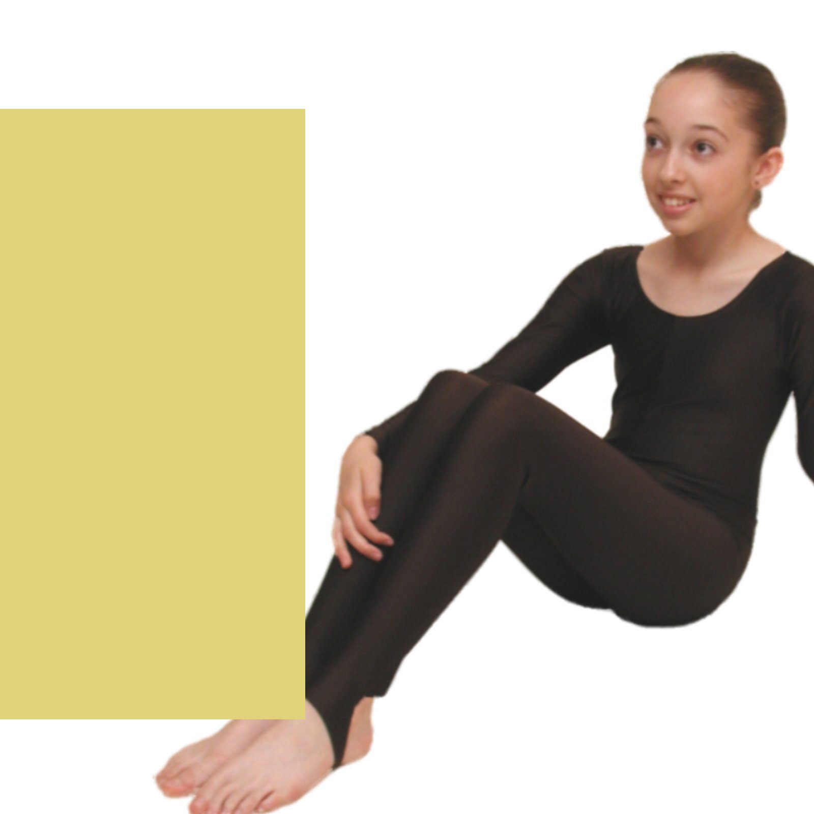 LEIGH - LONG SLEEVE CATSUIT/UNITARD - ANIMAL COLOURS Dancewear Dancers World Pale Gold 00 (Age 2-4) 