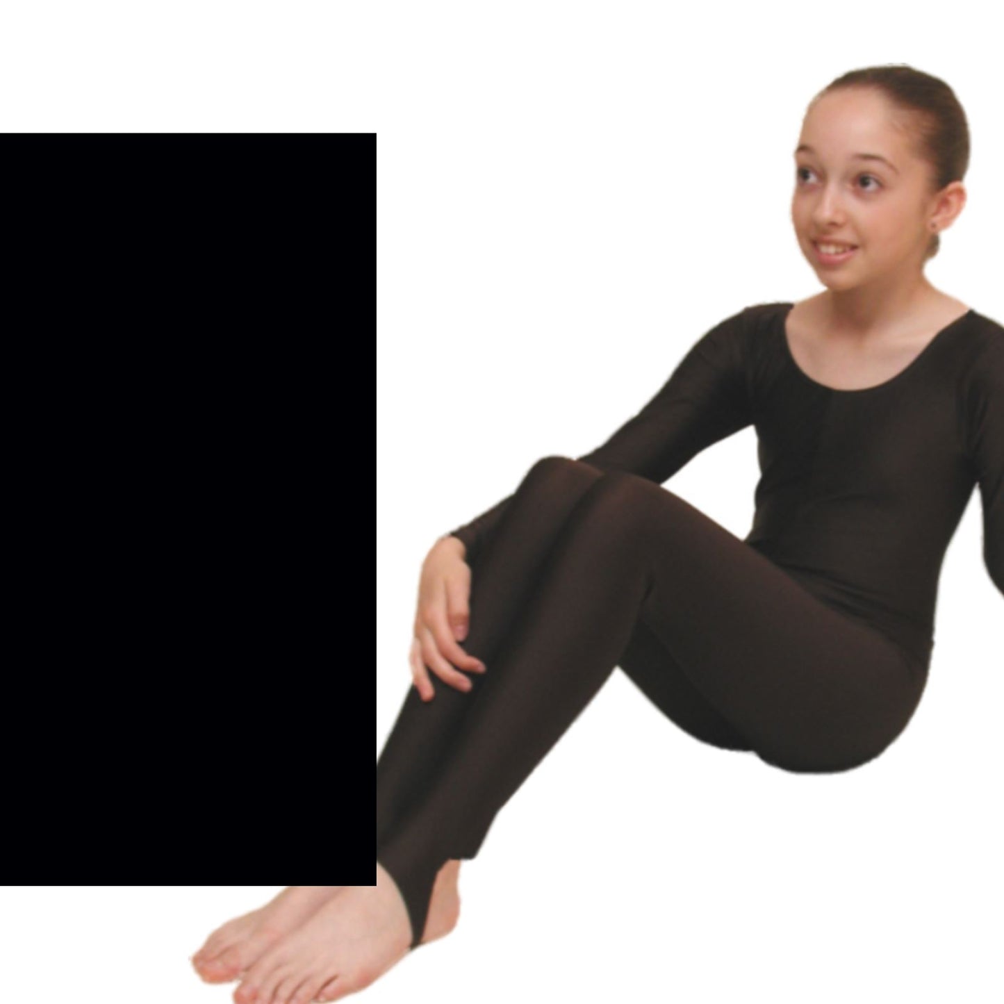LEIGH - LONG SLEEVE CATSUIT/UNITARD Dancewear Dancers World Black 00 (Age 2-4) 