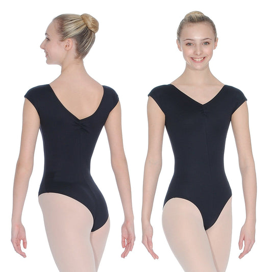 ROCH VALLEY ARIOSO BLACK CAP SLEEVE MICROFIBRE LEOTARD WITH A RUCHE FRONT & BACK - SIZE 3 Dancewear Roch Valley Black 3 (Size 10) 