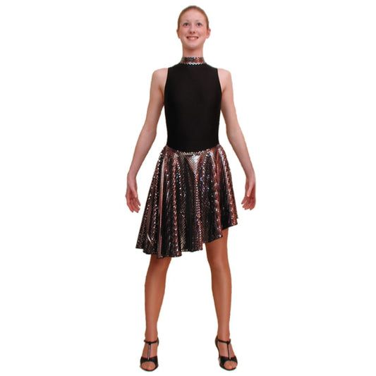 SWISH - POLO NECK DANCE DRESS IN BLACK & SILVER - SIZE 6(XL) Dancewear Dancers World Black 6 (X Large Ladies) 
