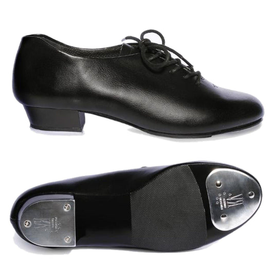 UNISEX BLACK LEATHER LOOK OXFORD TAP SHOES WITH HEEL AND TOE TAPS Dance Shoes Roch Valley 