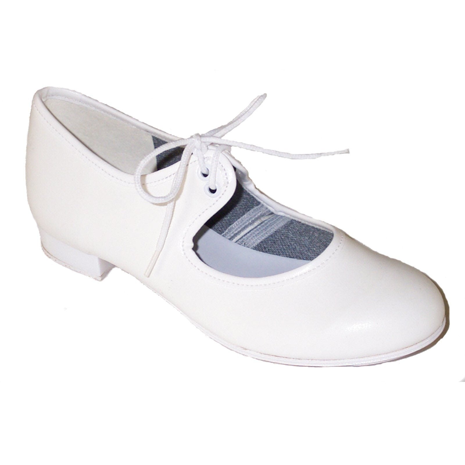 WHITE PU TAP SHOES WITH A LOW HEEL Dance Shoes Dancers World 